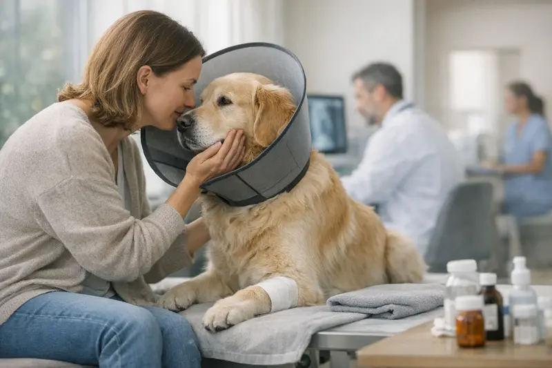 Tierarztberatung vor und nach der OP für Hunde Tierarzt bespricht vor der OP mit Hundebesitzerin die notwendigen Voruntersuchungen und Nachsorge.