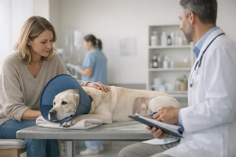 Hundekrankenversicherung und OP-Versicherung Hund während einer Untersuchung beim Tierarzt zur Vorbereitung einer Operation