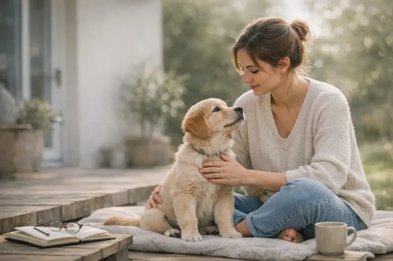 Bester Zeitpunkt für Hundekrankenversicherung Ein glücklicher Hund mit einem Tierarzt, der bespricht, wann der beste Zeitpunkt für eine Hundekrankenversicherung ist.