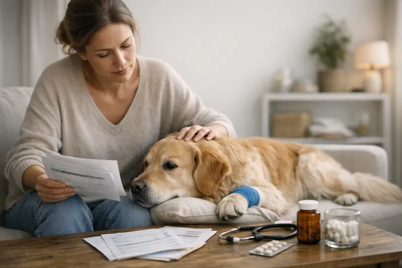 Hundekrankenversicherung - Limits und Jahreshöchstgrenzen verstehen Ein Hundebesitzer bespricht die Krankenversicherungsoptionen für seinen Hund mit einem Tierarzt.