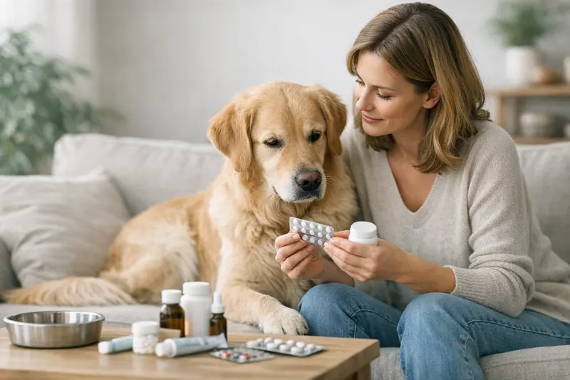 Hund medikamentenversorgung Tierarzt Ein Hund erhält seine Medikamente vom Tierarzt, eine wichtige Frage zur Hundekrankenversicherung.