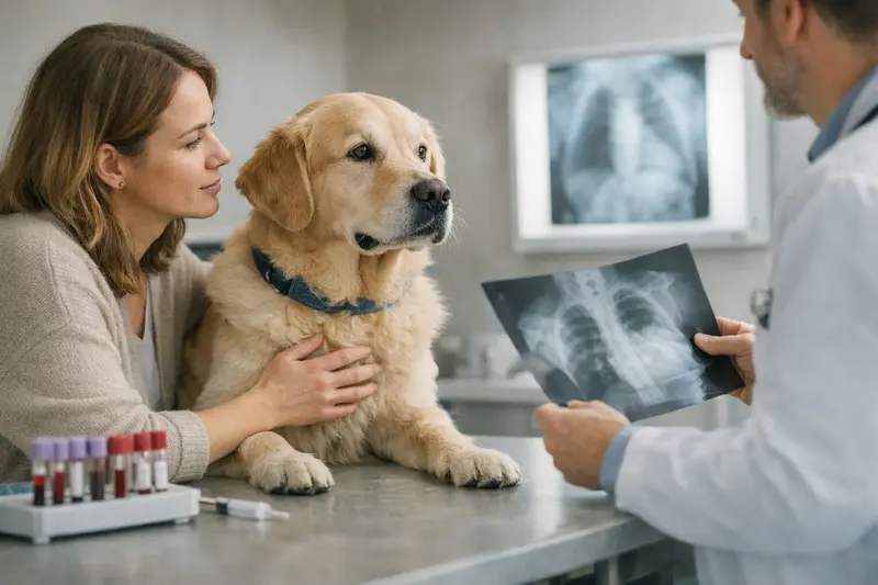 Hund bei einer tierärztlichen Untersuchung vor einer Operation.