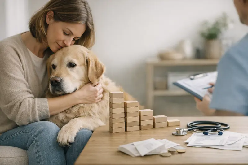 Hundekrankenversicherung Jahreslimits Ein Hund beim Tierarzt mit einem Fokus auf der Behandlungsvereinbarung.