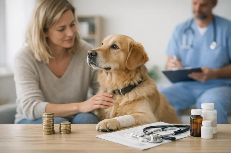 Detailaufnahme eines Hundes, der bei einem Tierarzt untersucht wird, mit Fokus auf die Gesundheitsvorsorge.