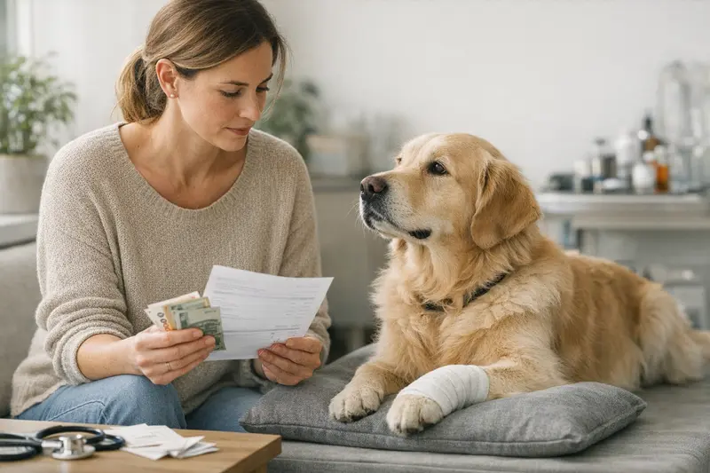 Ein Hundebesitzer spricht mit einem Tierarzt über die Selbstbeteiligung bei der Hundekrankenversicherung.