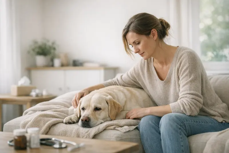 Ein Hund beim Tierarzt, der auf seine Behandlung wartet, symbolisiert die Bedeutung von Wartezeiten in der Hundeversicherung.