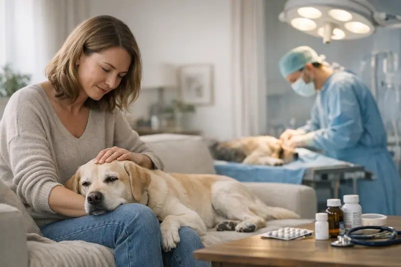 Untersuchung eines Hundes beim Tierarzt Ein Hund wird von einem Tierarzt untersucht, was den Unterschied zwischen OP- und Krankenversicherung verdeutlicht.