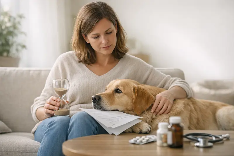 Wartezeiten und Vorerkrankungen in der Tierkrankenversicherung Ein Hundebesitzer spricht mit einem Tierarzt über die Auswirkungen von Wartezeiten und Vorerkrankungen auf die Tierkrankenversicherung.