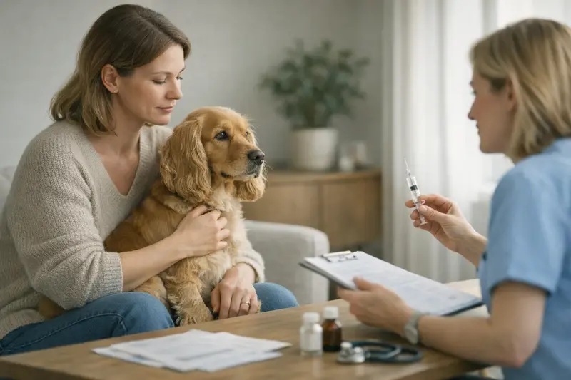 Vorsorgeleistungen in der Tierkrankenversicherung Hundetierarzt bei der Impfung eines Hundes, um die Wichtigkeit von Vorsorgeleistungen in der Tierkrankenversicherung zu verdeutlichen.
