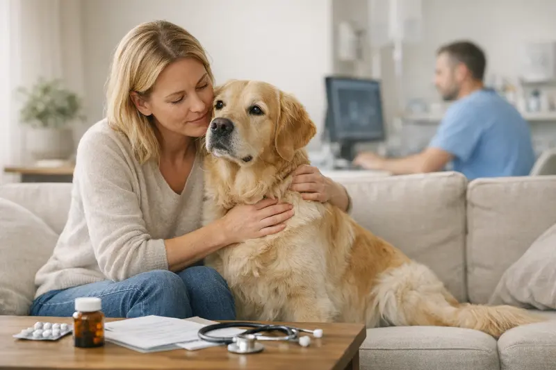 Tierarztbesuch zur Absicherung der Hundegesundheit Hund bei einem Tierarzt während einer Untersuchung, um die Wichtigkeit einer Hundekrankenversicherung zu verdeutlichen.