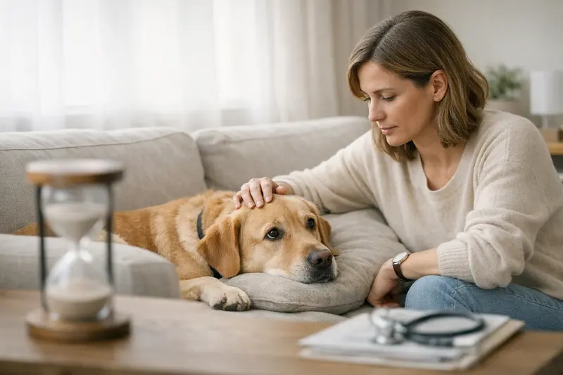 Wartezeiten bei Hundekrankenversicherungen Der behandelnde Tierarzt erklärt einem Hundehalter die Wartezeiten bei der Hundekrankenversicherung.