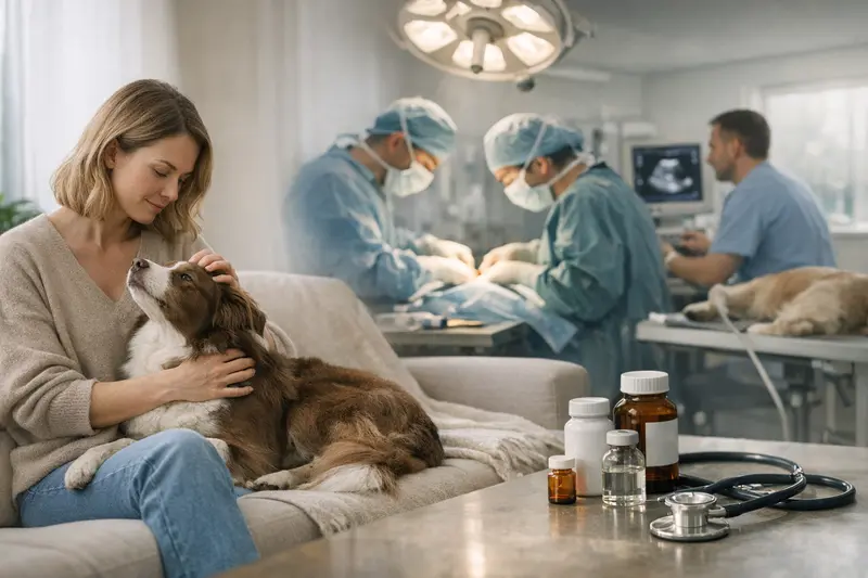 Ein Hund beim Tierarzt, der untersucht wird, um die Bedeutung von Hundekrankenversicherung zu verdeutlichen.