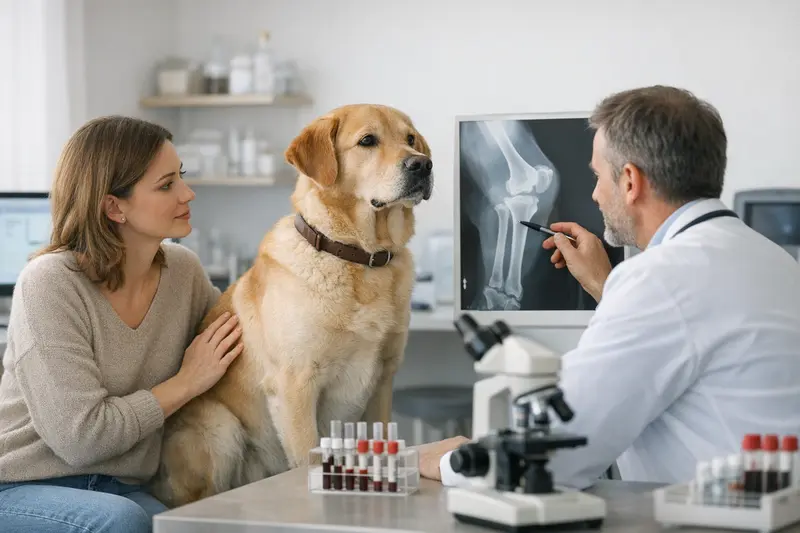 Ein Hund beim Tierarzt für eine Röntgenuntersuchung.