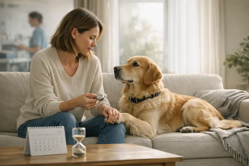 Hund beim Tierarzt mit Krankenversicherung Ein Hund beim Tierarzt, der mit einer Tierkrankenversicherung behandelt wird.