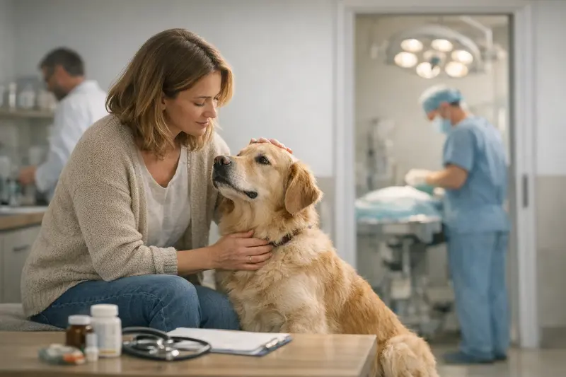 Hundekrankenversicherung und OP-Versicherung im Vergleich Ein Hund wird vom Tierarzt untersucht, um die Unterschiede zwischen Hundekrankenversicherung und OP-Versicherung zu verdeutlichen.