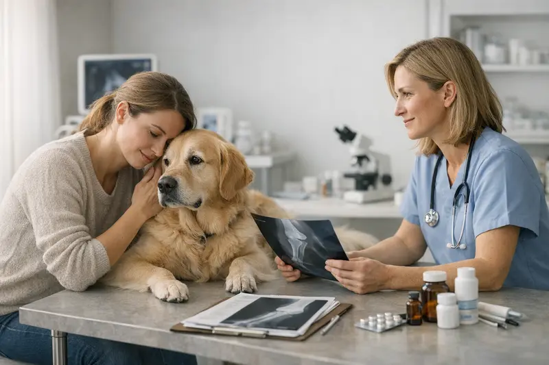 Untersuchung Hund Tierarzt Ein Hund beim Tierarzt, während einer Untersuchung zur Klärung von Versicherungsfragen.