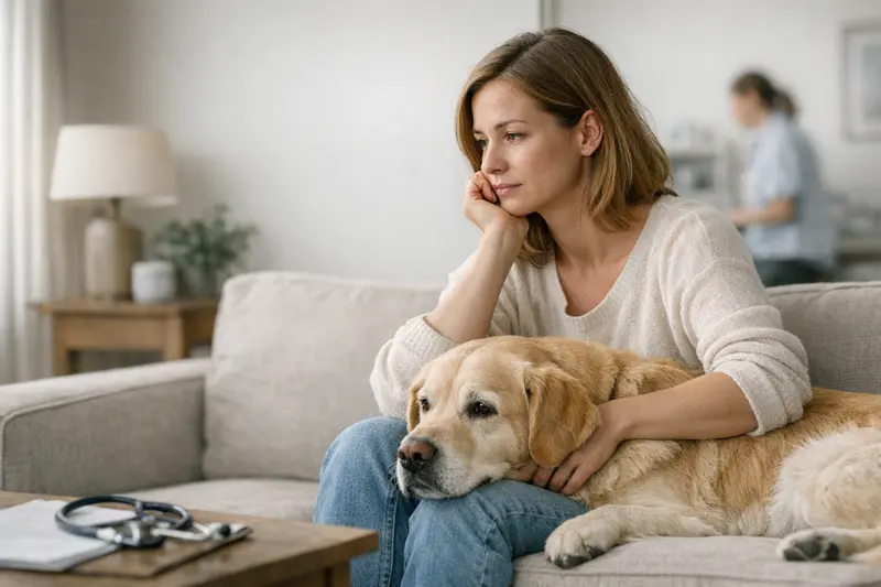 Ein Hund beim Tierarzt, der auf eine Untersuchung wartet.