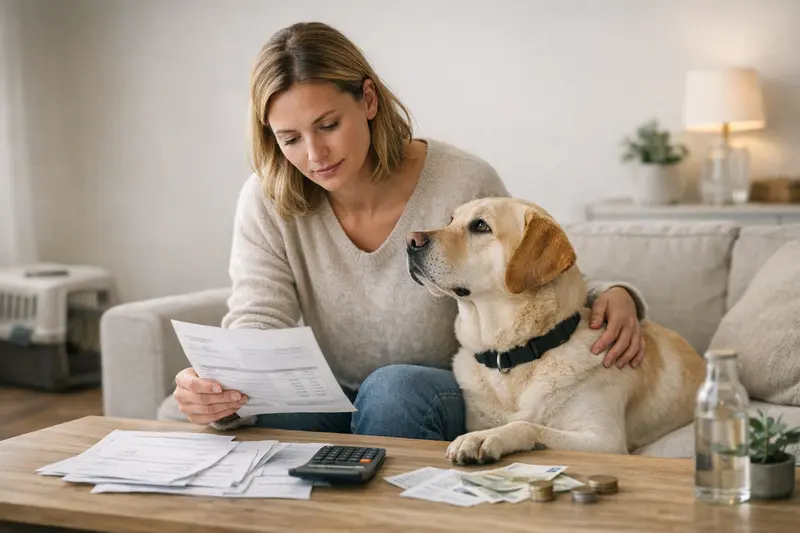 Selbstbeteiligung bei Hundekrankenversicherung Hund mit Tierarzt während einer Untersuchung, der die Rolle der Selbstbeteiligung bei Tierarztkosten erklärt.