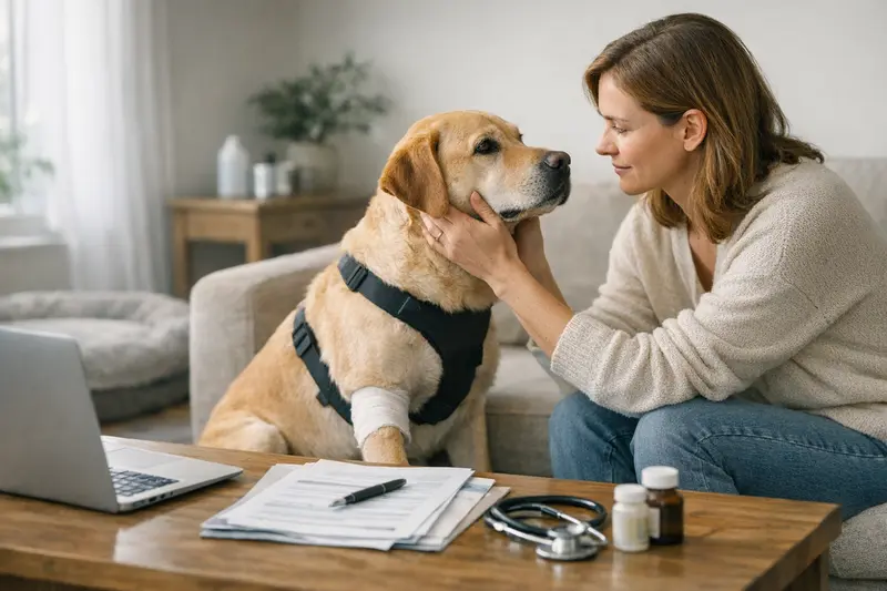 Tarifvergleich Hundekrankenversicherung Hund mit Tierarzt im Gespräch über Versicherungsoptionen