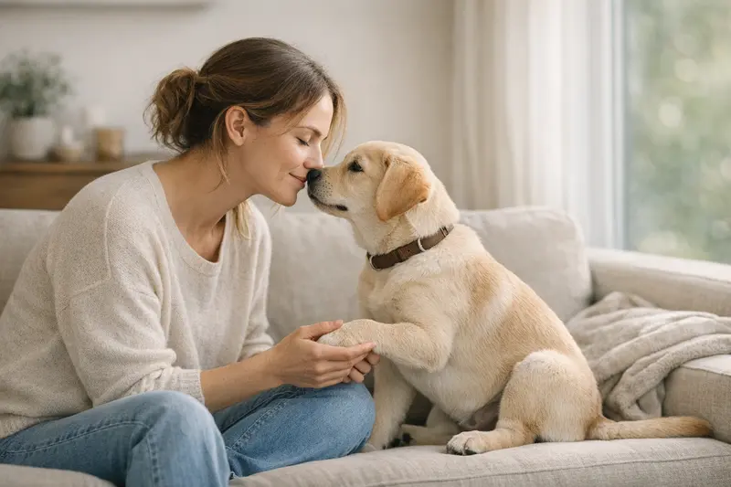 Ein gesunder Hund beim Tierarzt, bereit für eine Vorsorgeuntersuchung.