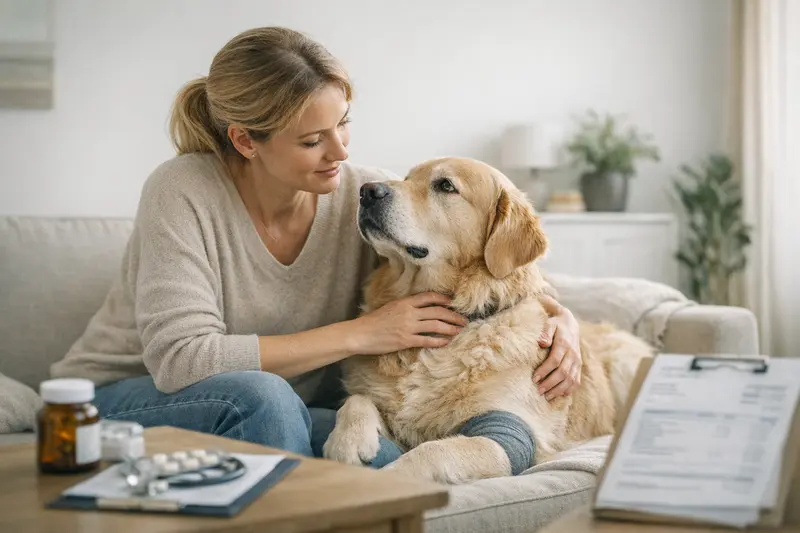 Hundekrankenversicherung Beratung beim Tierarzt Hundehalter im Gespräch mit Tierarzt über Hundekrankenversicherung
