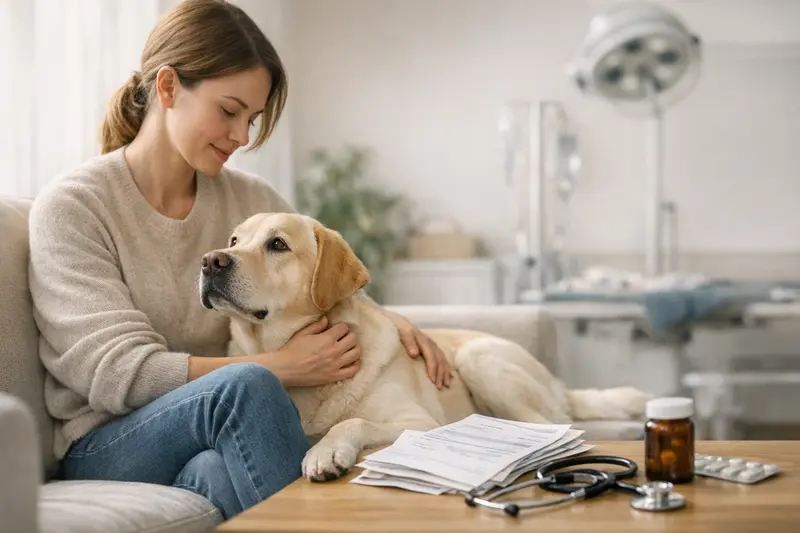 Vorteile der Hundekrankenversicherung Ein Hundebesitzer diskutiert mit einem Tierarzt über die Vorteile einer Hundekrankenversicherung.