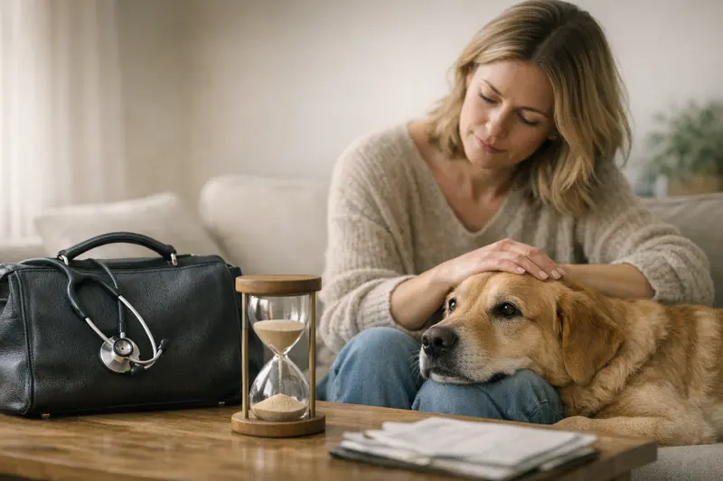 Wartezeiten in der Hundekrankenversicherung Hund beim Tierarzt zur Untersuchung während der Wartezeit auf eine Krankenversicherung.