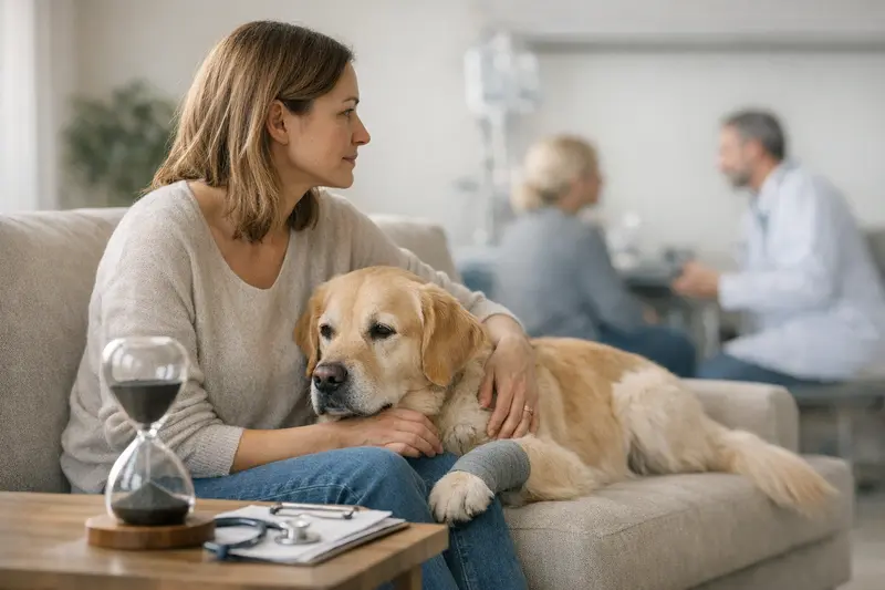 Tierarztuntersuchung Hund für eine Krankenversicherung Ein Hund erhält eine medizinische Untersuchung beim Tierarzt, um die Wartezeiten der Versicherung zu erläutern.