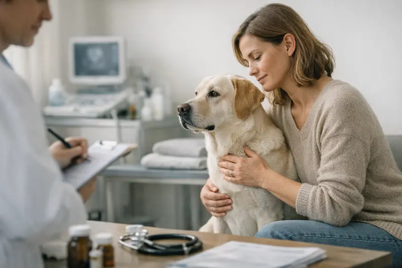 Vorsorgeuntersuchung Hund Hund bei einer tierärztlichen Untersuchung zur Vorsorge