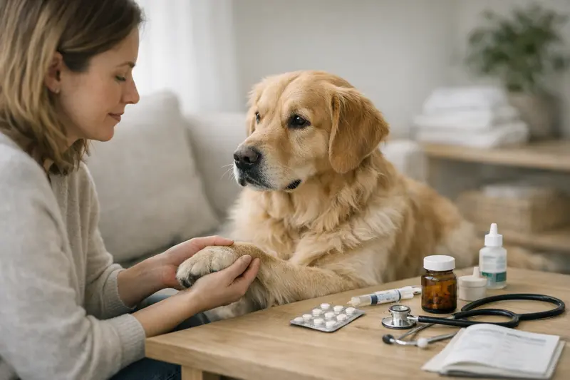 Tierarztbesuch ohne Vorsorgeleistungen Tierarztbesuch mit einem Hund zur Gesundheitsuntersuchung, der keine Vorsorgeleistungen in seiner Krankenversicherung hat.