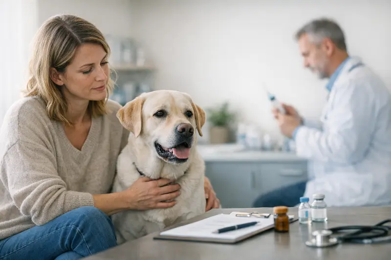 Hund beim Tierarzt für Vorsorgeleistungen Hund beim Tierarzt zur Vorsorgeuntersuchung