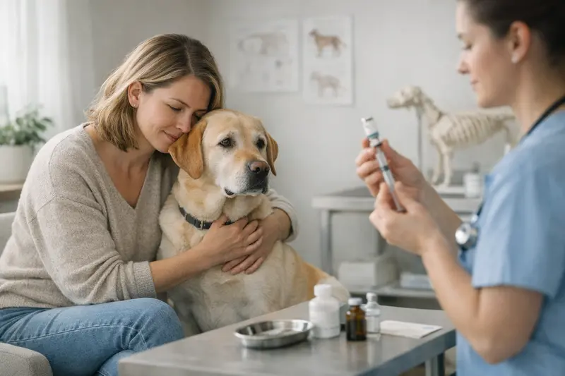 Hund beim Tierarzt zur Vorsorge Gesunder Hund beim Tierarzt zur Impfung, symbolisiert Vorsorge in der Hundekrankenversicherung.