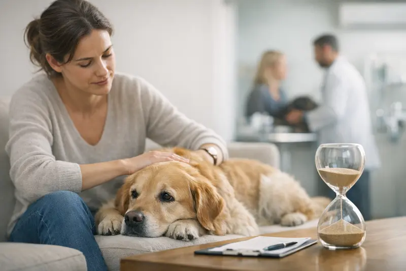 Wartezeiten Hundekrankenversicherung Ein Hund bei einem Tierarzt, der auf die Bedeutung von Wartezeiten in der Hundekrankenversicherung hinweist.