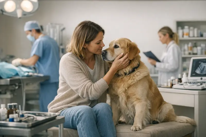 Ein gesunder Hund beim Tierarzt, der im Rahmen einer Hundekrankenversicherung untersucht wird.