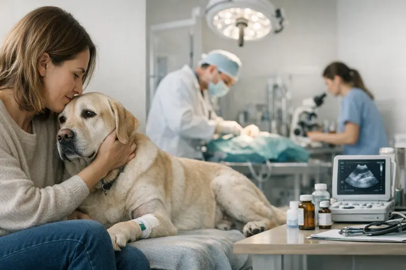 Illustration zeigt den Unterschied zwischen OP-Versicherung und Hundekrankenversicherung für Haustierbesitzer