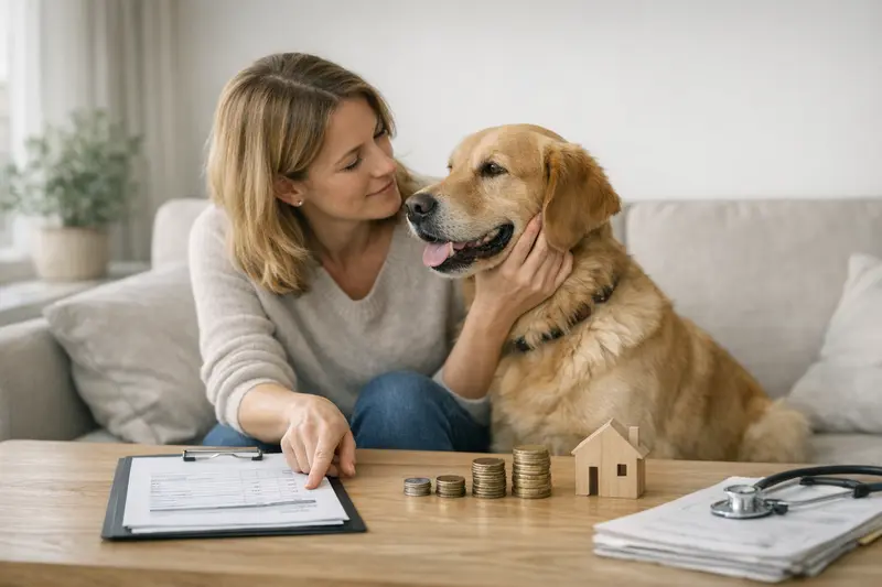 Erstattungsquote und Jahreshöchstbetrag in der Hundekrankenversicherung Hundehalter bespricht mit Tierarzt die Erstattungskosten einer Hundekrankenversicherung.