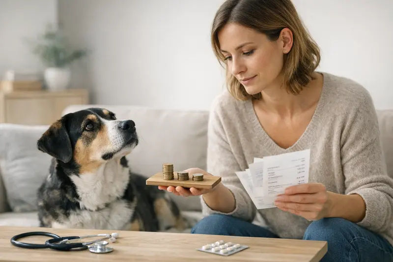 Beratung zur Hundekrankenversicherung Hund beim Tierarzt mit einem verständnisvollen Halter während einer Beratung zur Erstattung und Selbstbeteiligung.
