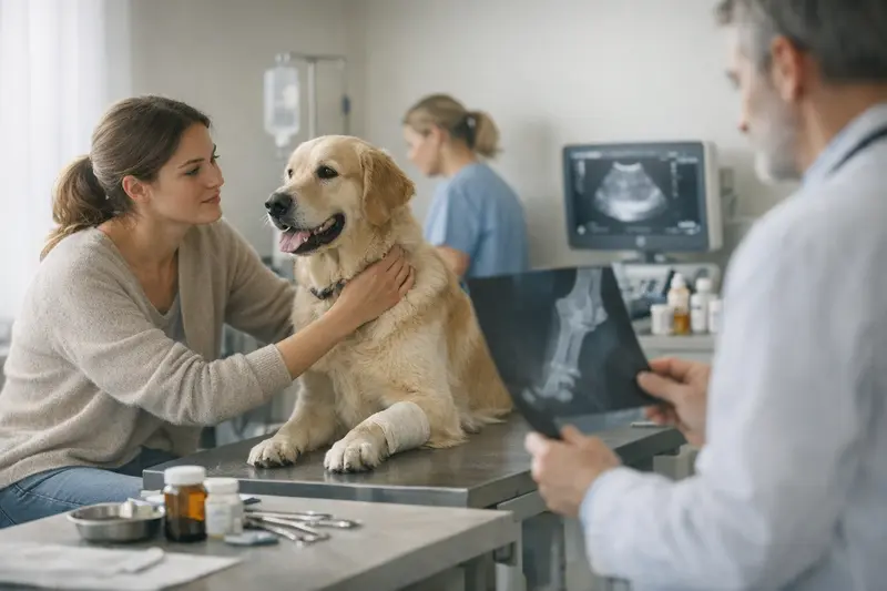 Tierarztkosten für Hundekrankenversicherung Tierarzt untersucht einen Hund zur Klärung der Kosten für eine Krankenversicherung.