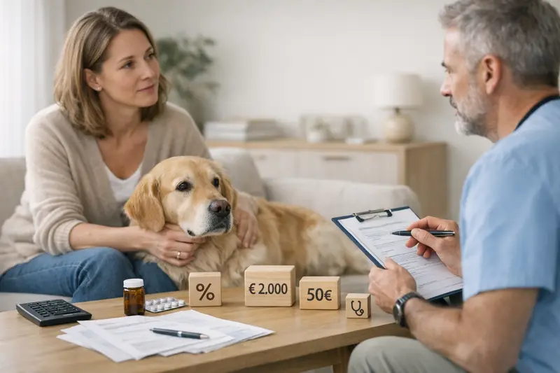 Ein Hund beim Tierarzt, der sich einer Untersuchung unterzieht, um die Grundlagen einer Hundeversicherung zu verstehen.