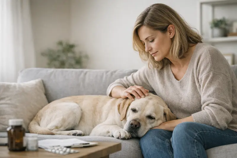 Vorerkrankungen in der Hundekrankenversicherung Tierarzt konsultiert Hundebesitzerin über Vorerkrankungen bei der Hundeversicherung.