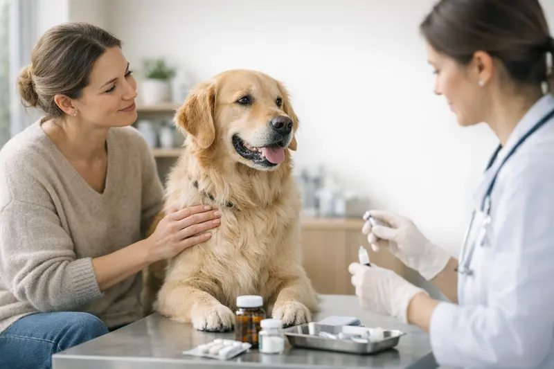 Hund beim Tierarzt für Vorsorgeuntersuchung