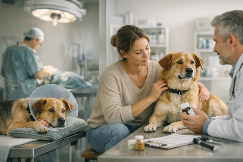 Illustration, die den Unterschied zwischen OP-Schutz und Hundekrankenversicherung erklärt.