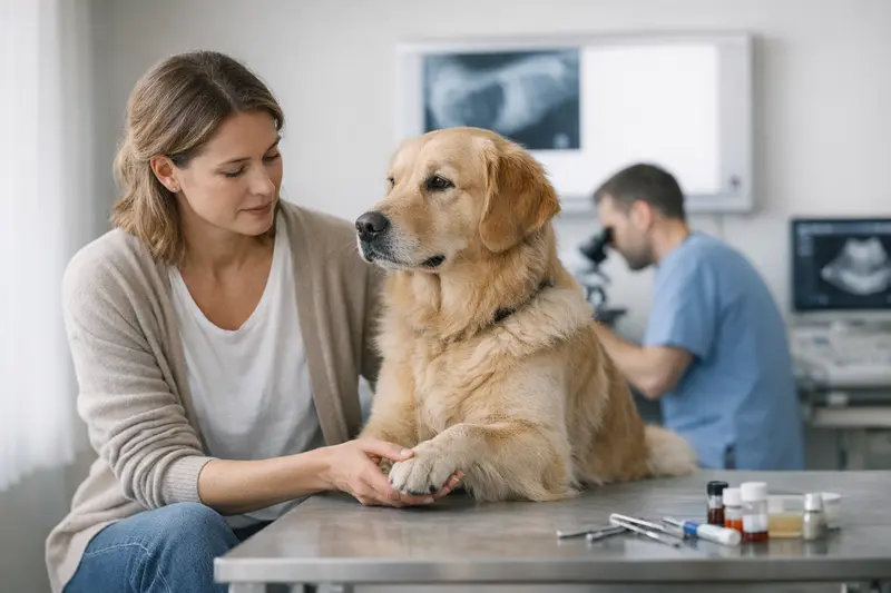 Tierarztuntersuchung zur Diagnostik bei Hunden Ein Tierarzt untersucht einen Hund, um wichtige Diagnosen zu stellen.