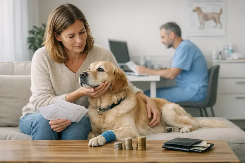 Selbstbeteiligung in der Hundekrankenversicherung Ein Hund mit einem Tierarzt, der die Bedeutung der Selbstbeteiligung bei einer Hundeversicherung erklärt.