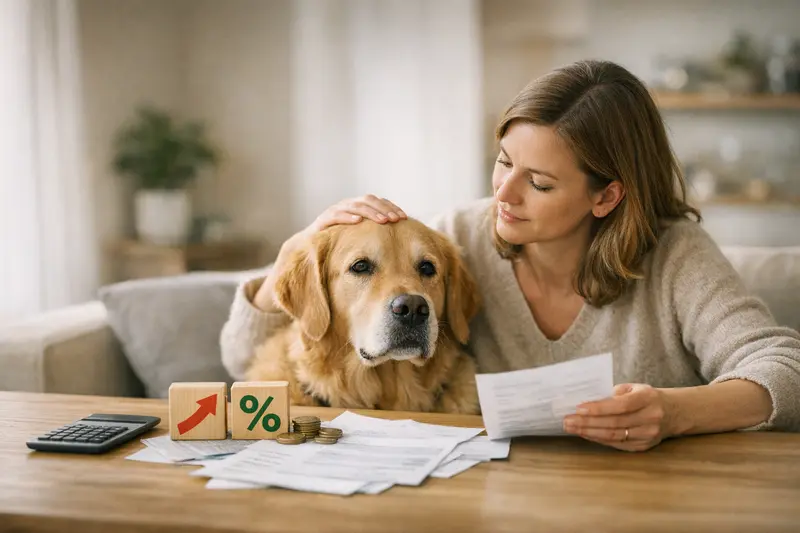 Einfluss von Selbstbeteiligung und Erstattungsquote auf Tierarztkosten Illustration von Tierarztkosten und deren Einfluss durch Selbstbeteiligung und Erstattungsquote bei Hundekrankenversicherungen.