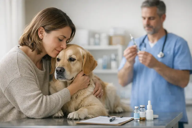 Hund bei der Impfung tierärztlich behandelt in einer modernen Praxis