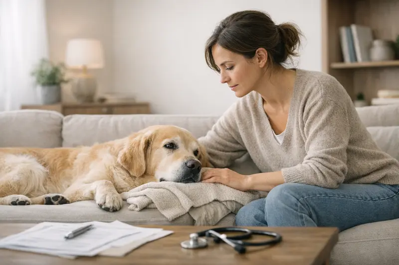 Tierarztgespräch zur Hundekrankenversicherung Ein Hundebesitzer spricht mit einem Tierarzt über Vorerkrankungen und Versicherungsoptionen für seinen Hund.