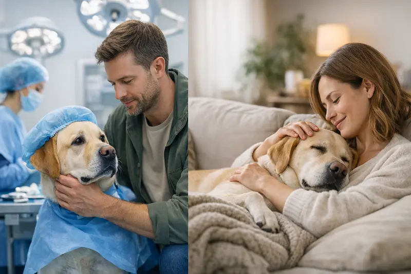 Unterschied OP-Schutz und Hundekrankenversicherung Ein Hund bei einem Tierarzttermin, der auf Unterschiede zwischen OP-Schutz und umfassender Hundekrankenversicherung eingeht.