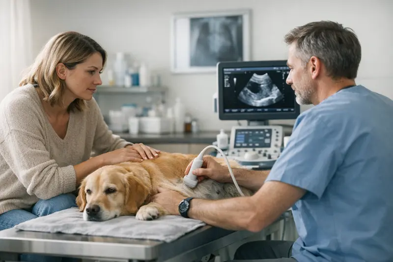 Hund untersuchen vor der OP Tierärztliche Untersuchung eines Hundes vor einer Operation
