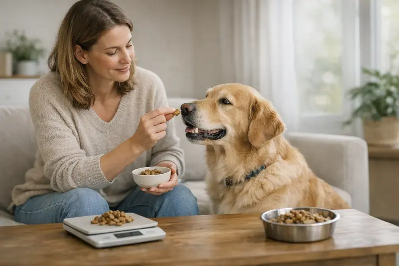 Hund mit Leckerli zur Gesunderhaltung Hund erhält ein Leckerli als Teil seiner täglichen Ernährung.